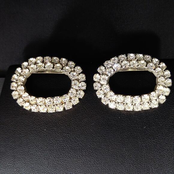 Vintage Wedding Shoe Clips, Rhodium Plated, 1950s MUSI Clear Rhinestones - Picture 5 of 10